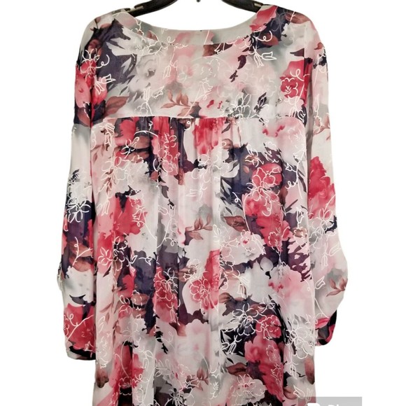 Avenue Women's Tunic Top Blouse Sheer Floral Size 30/32 Pockets Pleat Accent - Picture 6 of 7